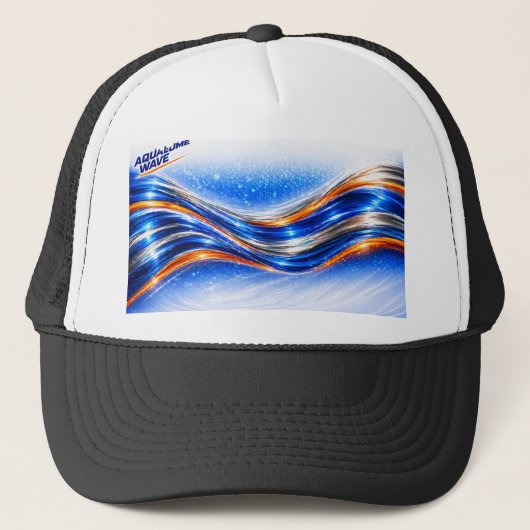 Aqualume Wave Shirt – Blauw Oranje Abstracte Stroo Trucker Pet (Voorkant)