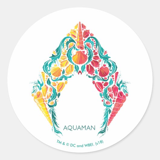 Aquaman | Aquaman & Mera Thed Seashell Logo Ronde Sticker (Voorkant)
