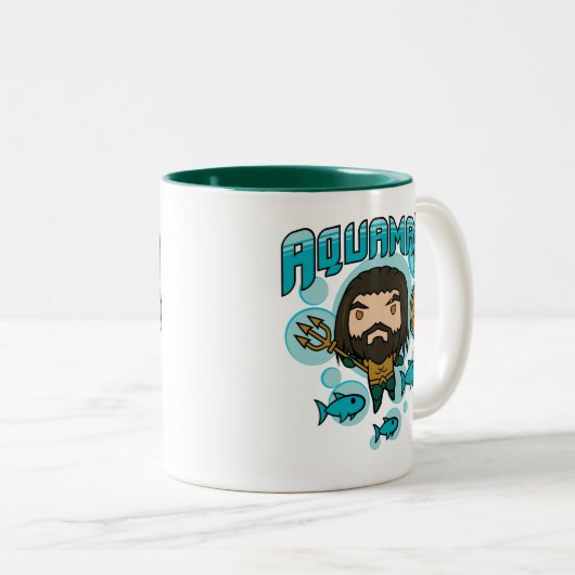 Aquaman | Chibi Aquaman Undersea Grafisch Tweekleurige Koffiemok (Voorkant rechts)