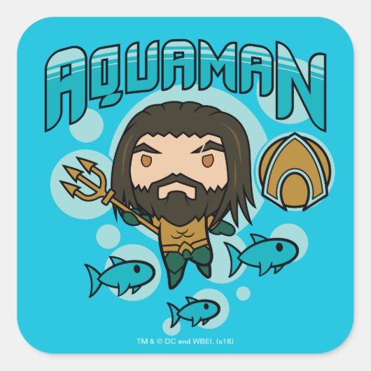 Aquaman | Chibi Aquaman Undersea Grafisch Vierkante Sticker (Voorkant)
