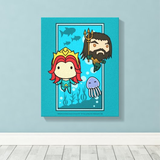 Aquaman | Chibi Mera & Aquaman Undersea Graphic Canvas Afdruk (Insitu (Houten vloer))