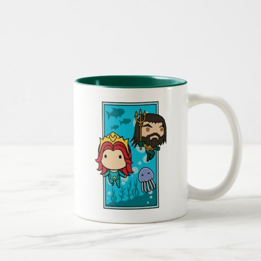 Aquaman | Chibi Mera & Aquaman Undersea Graphic Tweekleurige Koffiemok (Rechts)