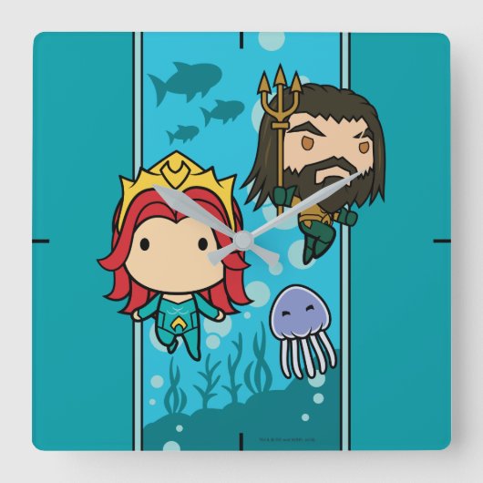 Aquaman | Chibi Mera & Aquaman Undersea Graphic Vierkante Klok (Voorkant)