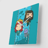 Aquaman | Chibi Mera & Aquaman Undersea Graphic Vierkante Klok (Hoek)
