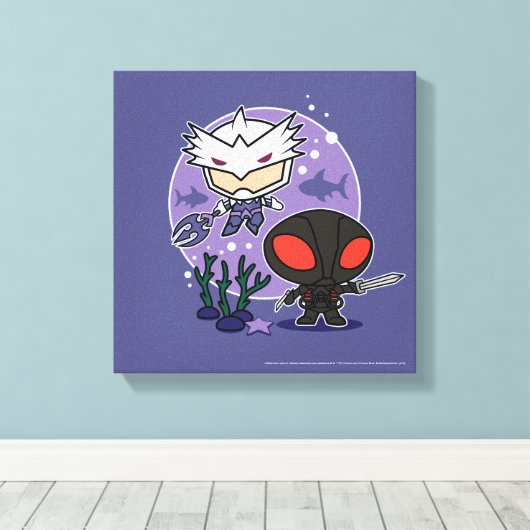Aquaman | Chibi Orm & Black Manta Undersea Graphic Canvas Afdruk (Insitu (Houten vloer))