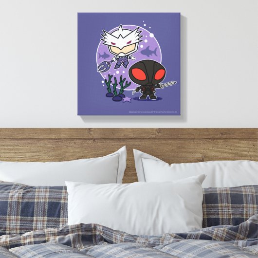 Aquaman | Chibi Orm & Black Manta Undersea Graphic Canvas Afdruk (Insitu (Slaapkamer))