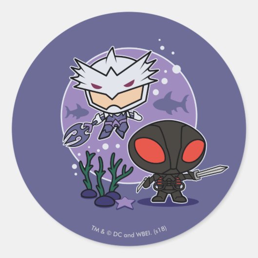Aquaman | Chibi Orm & Black Manta Undersea Graphic Ronde Sticker (Voorkant)