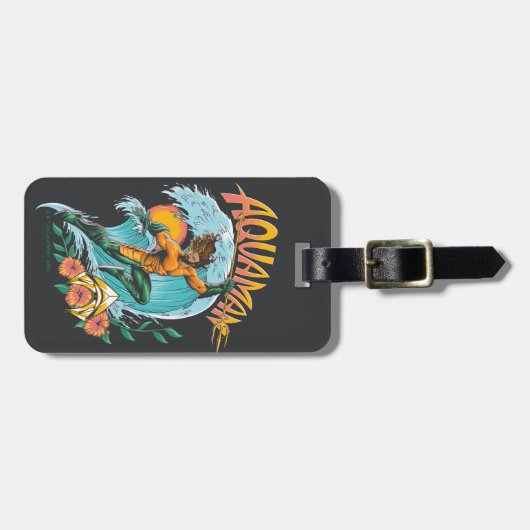 Aquaman en Trident Rising Surf Graphic Bagagelabel (Voorkant horizontaal)