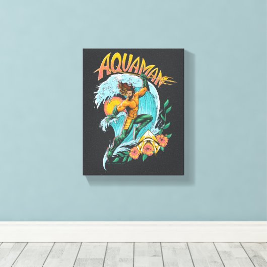 Aquaman en Trident Rising Surf Graphic Canvas Afdruk (Insitu (Houten vloer))