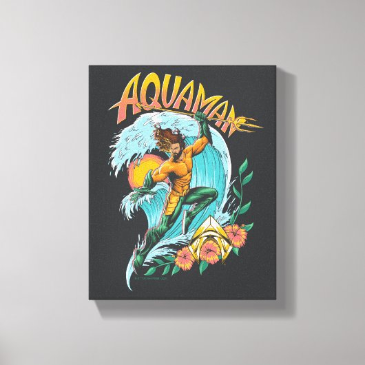 Aquaman en Trident Rising Surf Graphic Canvas Afdruk (Voorkant)