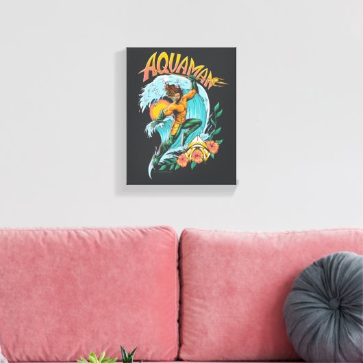 Aquaman en Trident Rising Surf Graphic Canvas Afdruk (Insitu (Woonkamer))
