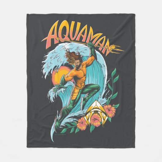 Aquaman en Trident Rising Surf Graphic Fleece Deken (Voorkant)