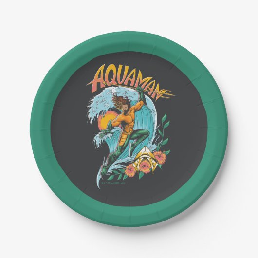 Aquaman en Trident Rising Surf Graphic Papieren Bordje (Voorkant)