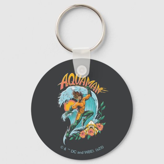 Aquaman en Trident Rising Surf Graphic Sleutelhanger (Voorkant)