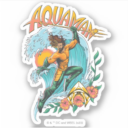 Aquaman en Trident Rising Surf Graphic Sticker (Voorkant)