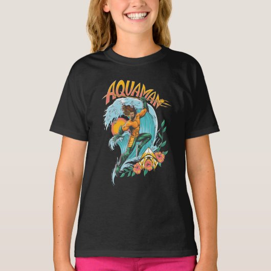 Aquaman en Trident Rising Surf Graphic T-shirt (Voorkant)
