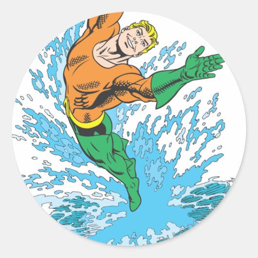 Aquaman Leaps in Wave Ronde Sticker (Voorkant)