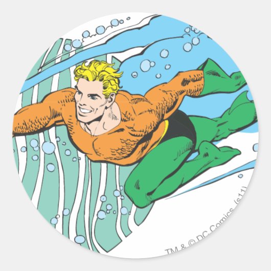 Aquaman Leaps Links Ronde Sticker (Voorkant)