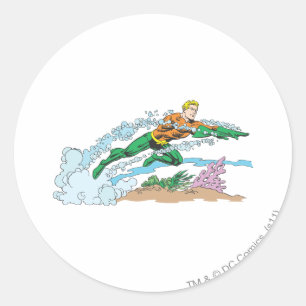 Aquaman leaps over koraal ronde sticker