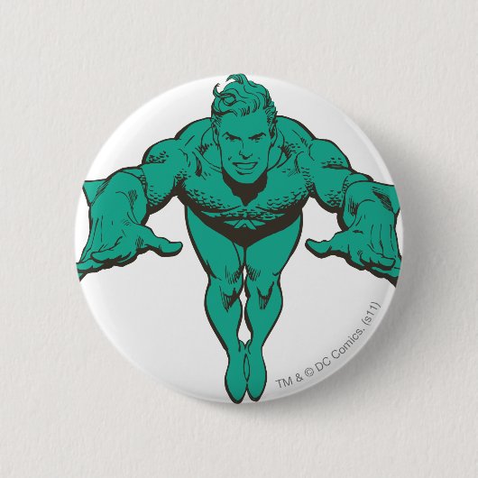 Aquaman Lunging Forward - Blauwgroen Ronde Button 5,7 Cm (Voorkant)