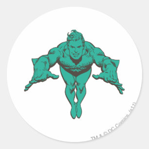 Aquaman Lunging Forward - Blauwgroen Ronde Sticker