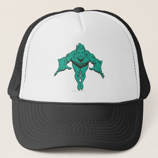 Aquaman Lunging Forward - Blauwgroen Trucker Pet (Voorkant)