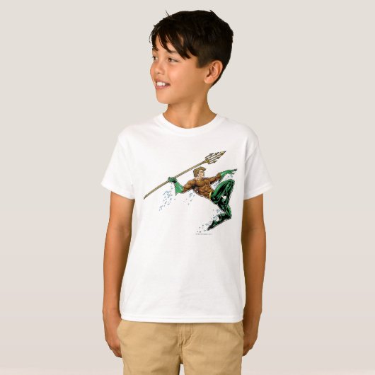 Aquaman Lunging met Spear T-shirt (Voorkant volledig)
