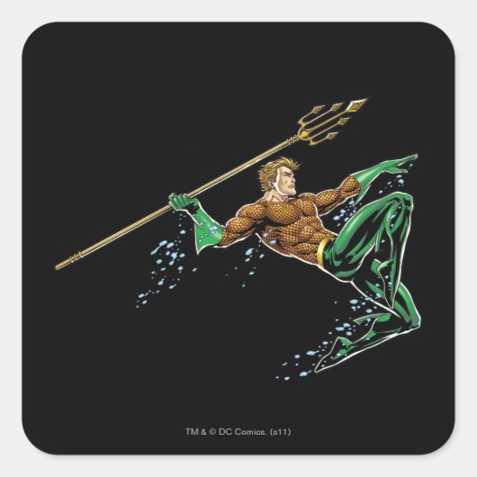 Aquaman Lunging met Spear Vierkante Sticker (Voorkant)