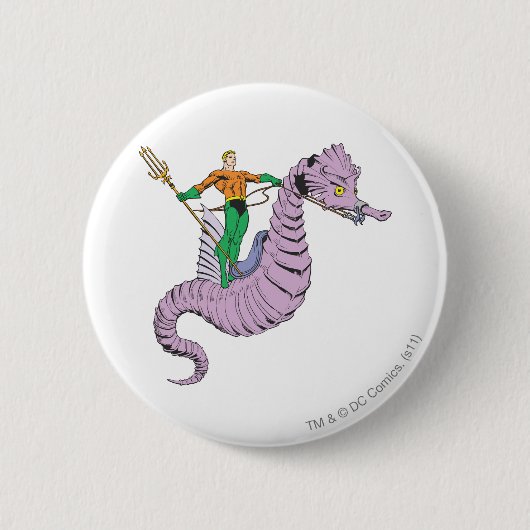 Aquaman Rides Seahorse Ronde Button 5,7 Cm (Voorkant)