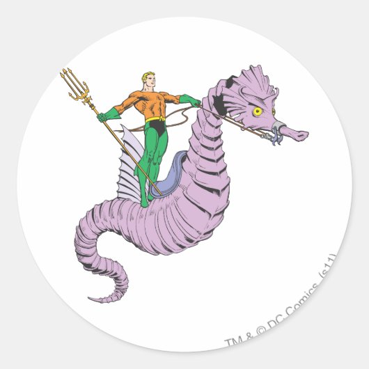 Aquaman Rides Seahorse Ronde Sticker (Voorkant)