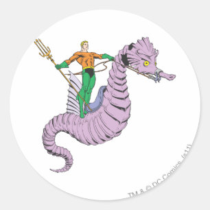 Aquaman Rides Seahorse Ronde Sticker