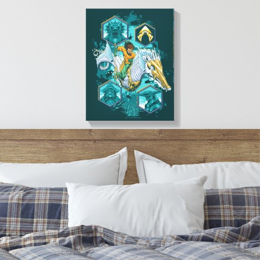 Aquaman Riding Seahorse door de koninkrijken Canvas Afdruk (Insitu (Slaapkamer))