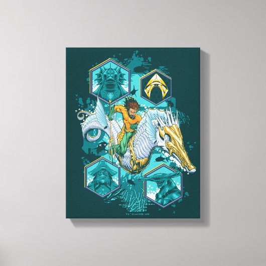 Aquaman Riding Seahorse door de koninkrijken Canvas Afdruk (Voorkant)