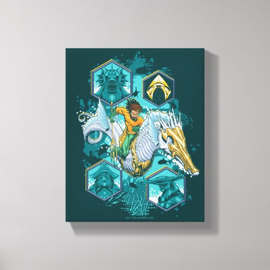 Aquaman Riding Seahorse door de koninkrijken Canvas Afdruk (Voorkant)