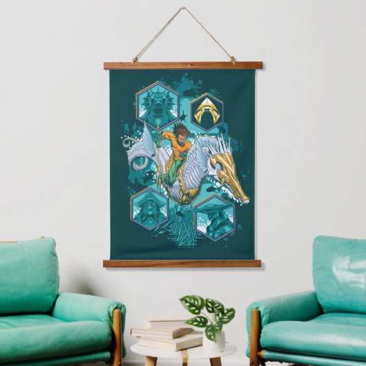 Aquaman Riding Seahorse door de koninkrijken Hangend Wandkleed (Woonkamer)