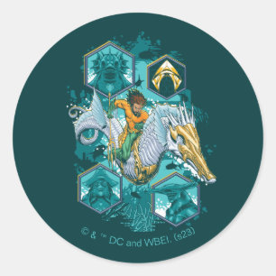 Aquaman Riding Seahorse door de koninkrijken Ronde Sticker