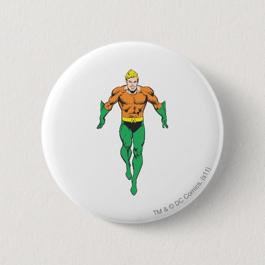 Aquaman Runs Ronde Button 5,7 Cm (Voorkant)
