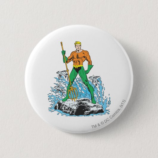 Aquaman Stands met Pitchfork Ronde Button 5,7 Cm (Voorkant)