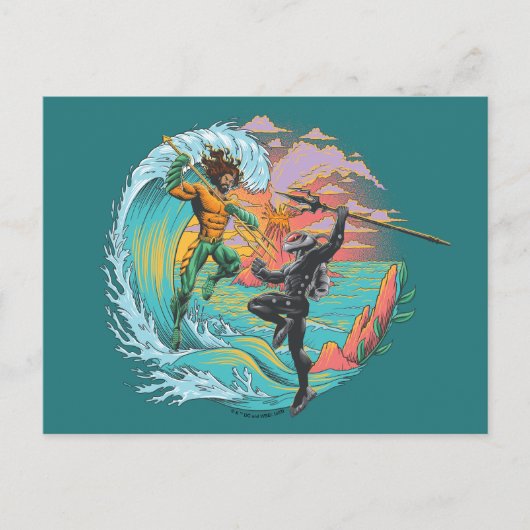 Aquaman & Zwarte Manta getijgolf Briefkaart (Voorkant)