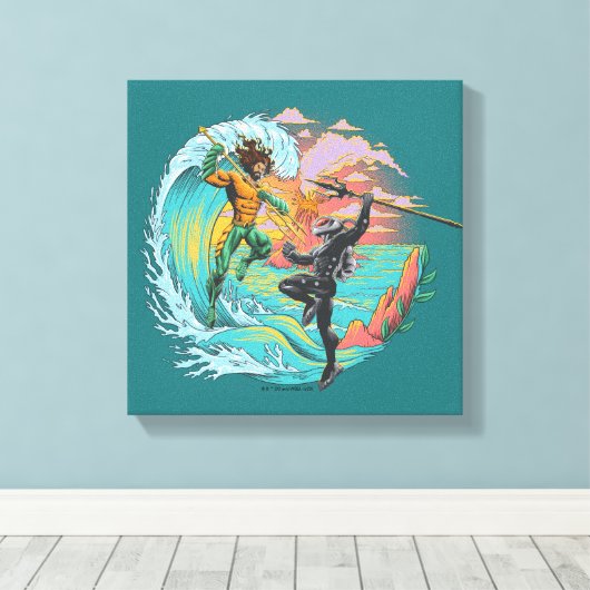 Aquaman & Zwarte Manta getijgolf Canvas Afdruk (Insitu (Houten vloer))