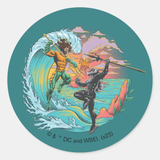 Aquaman & Zwarte Manta getijgolf Ronde Sticker (Voorkant)