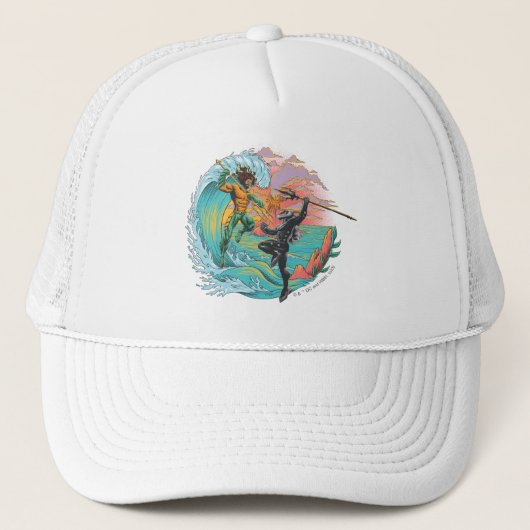 Aquaman & Zwarte Manta getijgolf Trucker Pet (Voorkant)