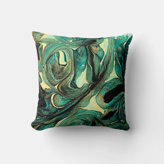 Aquamarijn acrylverf: abstracte achtergrond. kussen (Voorkant)