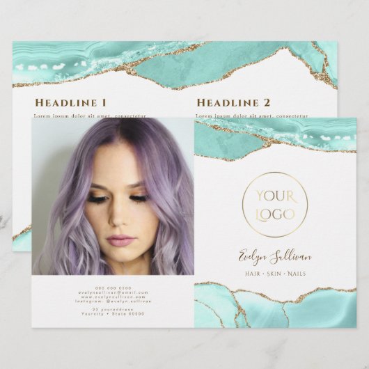 Aquamarijn agaat bifold brochure (Voorkant / Achterkant)