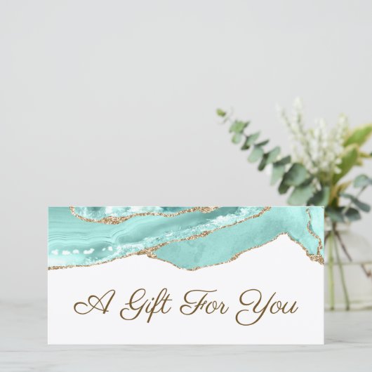 Aquamarijn agaat cadeaubon (Staand voorkant)