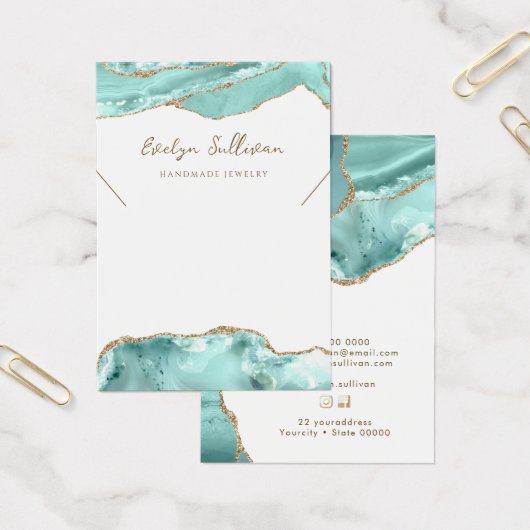 Aquamarijn agaat ketting display kaart (Kantoor)