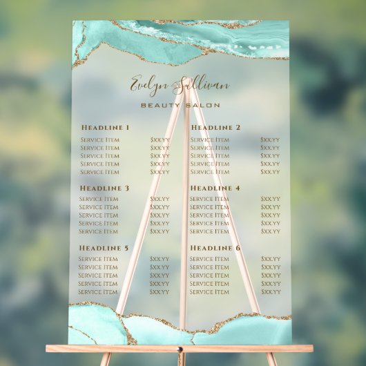 Aquamarijn Agaat prijslijst Acryl Bord (Neutraal)