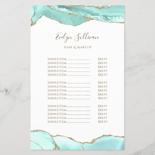 Aquamarijn agaat prijslijst flyer (Voorkant)