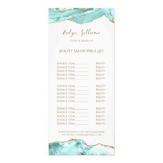 Aquamarijn Agaat prijslijst rack kaart (Voorkant)