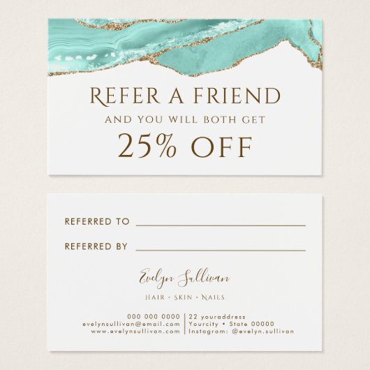 Aquamarijn Agaat Referral Kaart (Voorkant /achterkant)